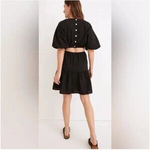 Madewell Seersucker Puff-Sleeve Cutout Mini Dress Black Women's XS NF870